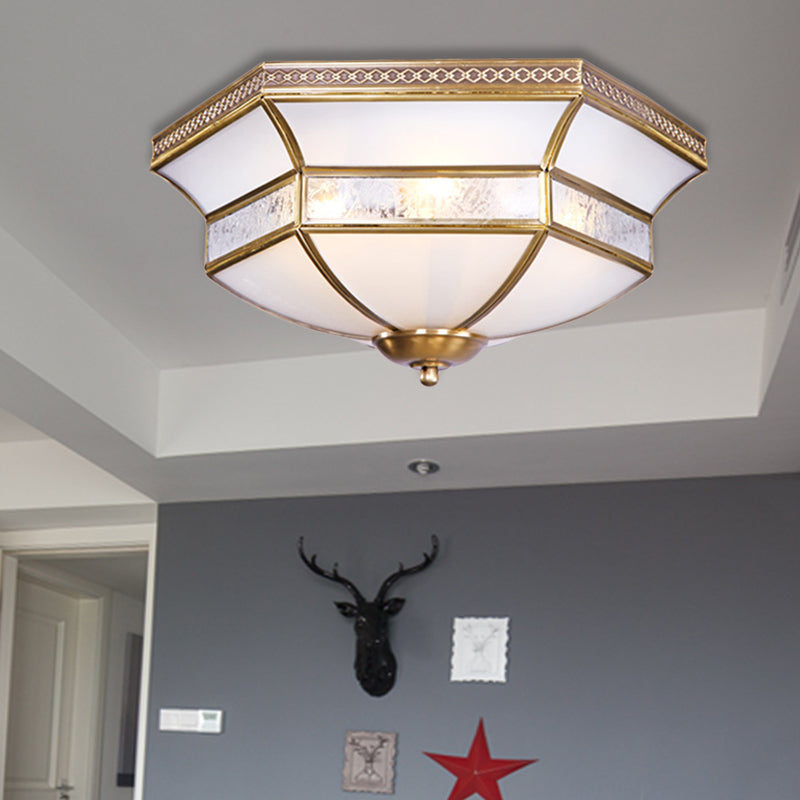Brass Scalloped Ceiling Mounted Light White Glass 3/4 Heads Living Room Flush Mount Lamp Clearhalo 'Ceiling Lights' 'Close To Ceiling Lights' 'Close to ceiling' 'Flush mount' Lighting' 271711