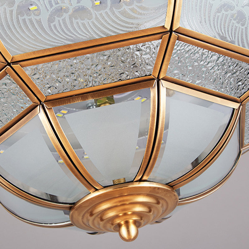 13"/21" W LED Bowl Ceiling Light Colonial Brass Mouth Blown Opal Glass Flush Light Fixture for Bedroom Clearhalo 'Ceiling Lights' 'Close To Ceiling Lights' 'Close to ceiling' 'Flush mount' Lighting' 271756