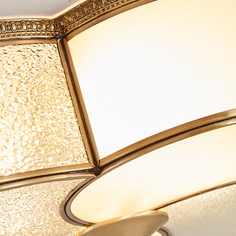 Opal Frosted Glass Brass Ceiling Flush Clover 4 Heads Colonialist Semi Flush Mount Chandelier for Dining Room Clearhalo 'Ceiling Lights' 'Close To Ceiling Lights' 'Close to ceiling' 'Glass shade' 'Glass' 'Semi-flushmount' Lighting' 272088
