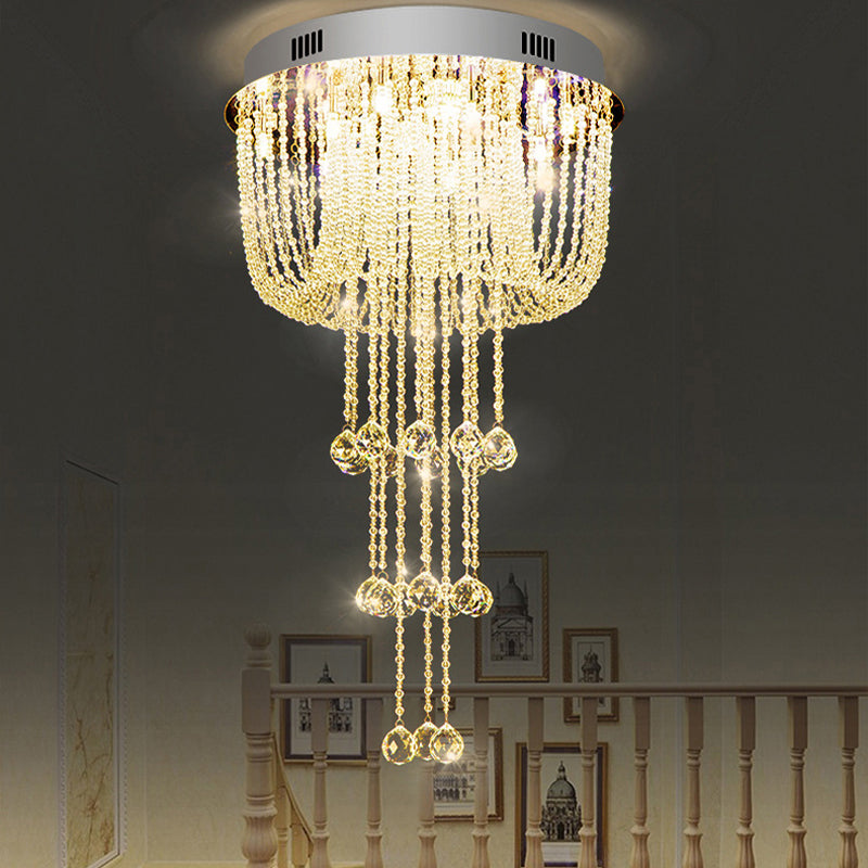 Beaded Living Room Flush Light Fixture Crystal LED Contemporary Flush Mount Ceiling Lighting in Nickel Clearhalo 'Ceiling Lights' 'Close To Ceiling Lights' 'Close to ceiling' 'Flush mount' Lighting' 272148