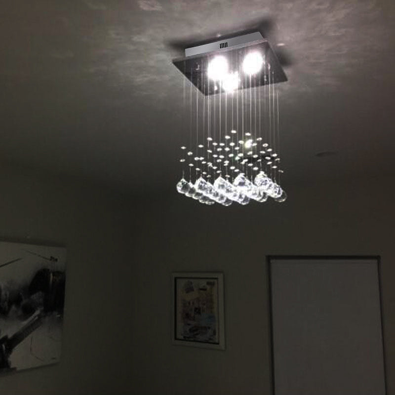 Minimalist Square Flush Light Fixture Crystal Ball 3 Lights Living Room Ceiling Flush Mount in Nickel Nickel Clearhalo 'Ceiling Lights' 'Close To Ceiling Lights' 'Close to ceiling' 'Flush mount' Lighting' 272201