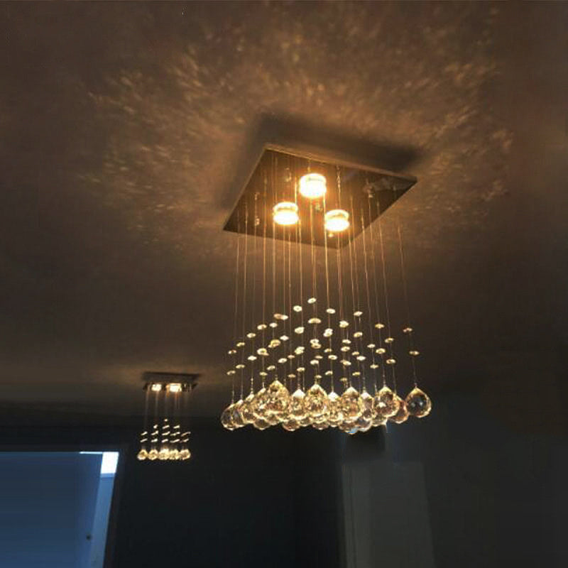 Minimalist Square Flush Light Fixture Crystal Ball 3 Lights Living Room Ceiling Flush Mount in Nickel Clearhalo 'Ceiling Lights' 'Close To Ceiling Lights' 'Close to ceiling' 'Flush mount' Lighting' 272203