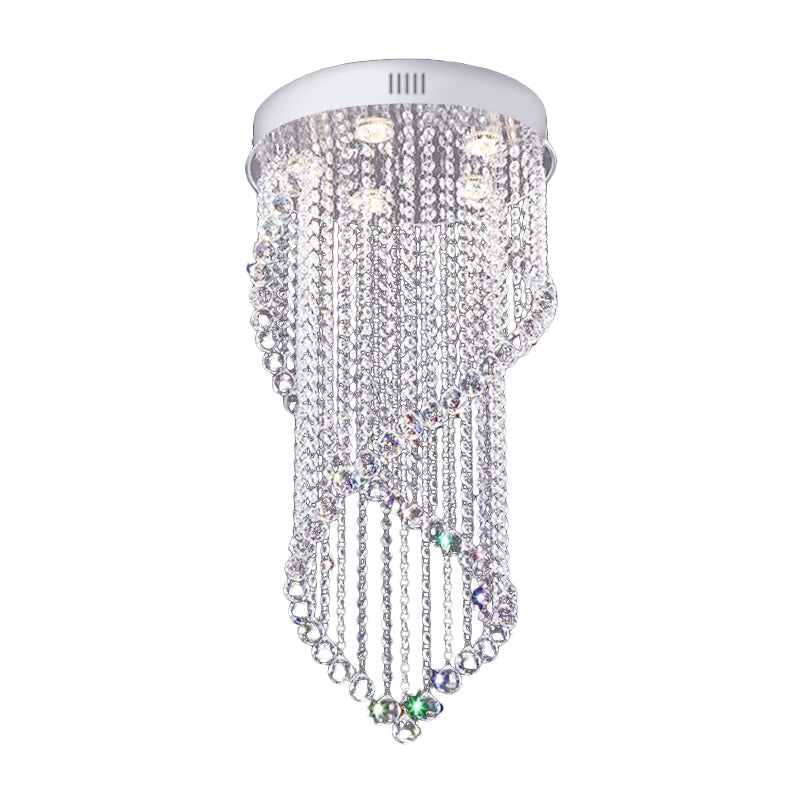 Crystal Ball Spiral Flush Mount Ceiling Fixture Minimalist 5 Lights Nickel Flush Light for Bedroom Clearhalo 'Ceiling Lights' 'Close To Ceiling Lights' 'Close to ceiling' 'Flush mount' Lighting' 272209