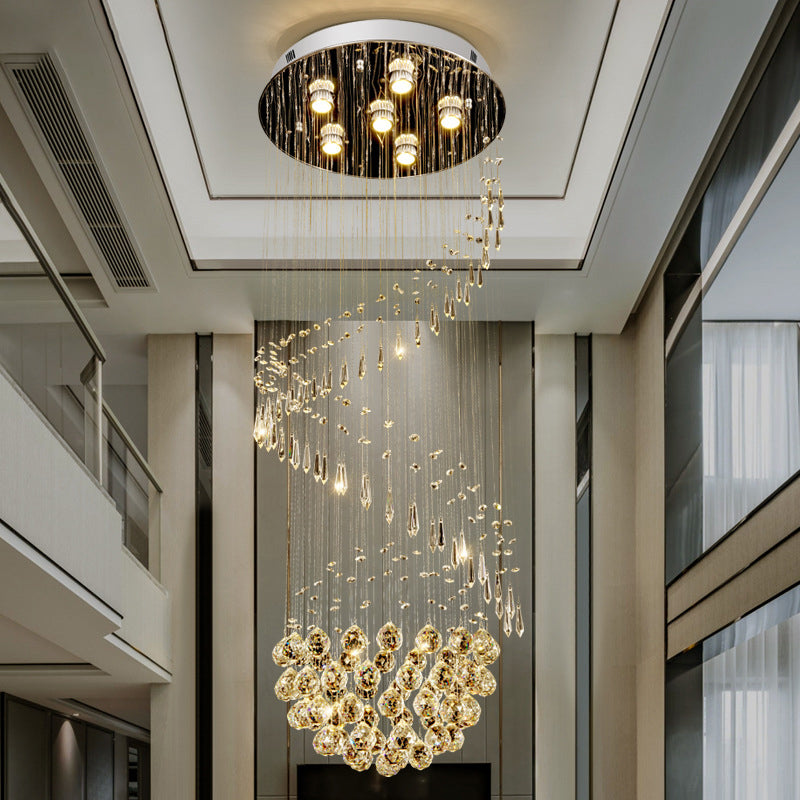 Nickel Spiral Flushmount Lighting Minimalist 6 Lights Crystal Ball Flush Light Fixture Clearhalo 'Ceiling Lights' 'Close To Ceiling Lights' 'Close to ceiling' 'Flush mount' Lighting' 272212
