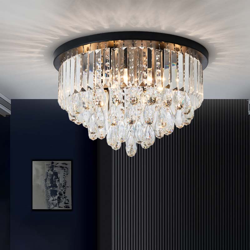 Crystal Cone/Cylinder Flushmount Lighting Contemporary 4 Lights Black Flush Mount Ceiling Light Black Cone Clearhalo 'Ceiling Lights' 'Close To Ceiling Lights' 'Close to ceiling' 'Flush mount' Lighting' 272250