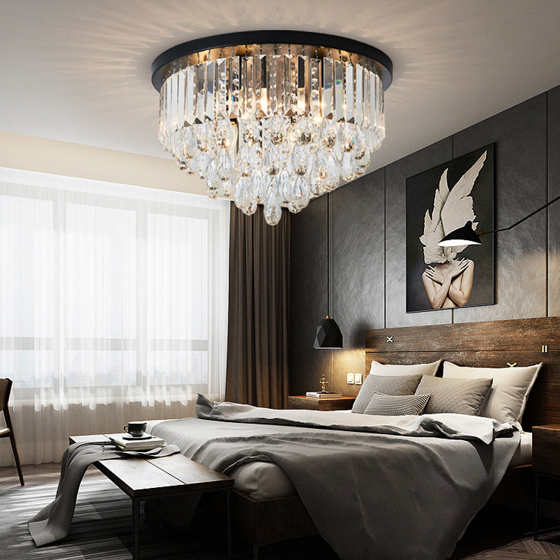Crystal Cone/Cylinder Flushmount Lighting Contemporary 4 Lights Black Flush Mount Ceiling Light Clearhalo 'Ceiling Lights' 'Close To Ceiling Lights' 'Close to ceiling' 'Flush mount' Lighting' 272253