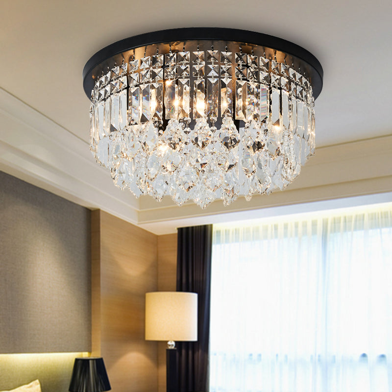 Crystal Cone/Cylinder Flushmount Lighting Contemporary 4 Lights Black Flush Mount Ceiling Light Clearhalo 'Ceiling Lights' 'Close To Ceiling Lights' 'Close to ceiling' 'Flush mount' Lighting' 272257