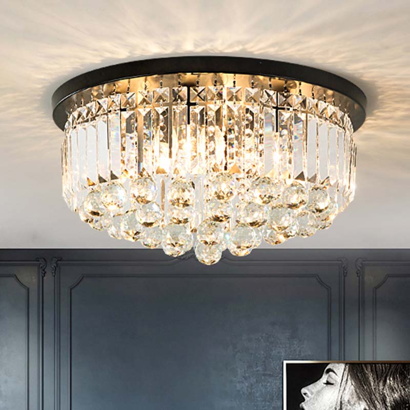 Black Cylinder Flush Mount Minimalist 4 Lights Crystal Ball Ceiling Mounted Fixture Clearhalo 'Ceiling Lights' 'Close To Ceiling Lights' 'Close to ceiling' 'Flush mount' Lighting' 272278