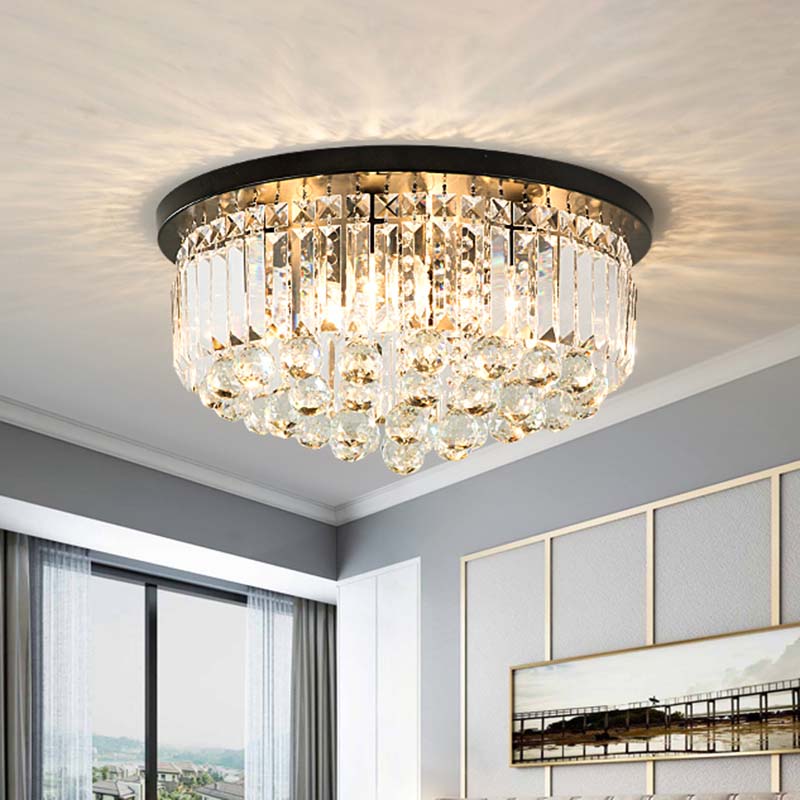 Black Cylinder Flush Mount Minimalist 4 Lights Crystal Ball Ceiling Mounted Fixture Clearhalo 'Ceiling Lights' 'Close To Ceiling Lights' 'Close to ceiling' 'Flush mount' Lighting' 272279