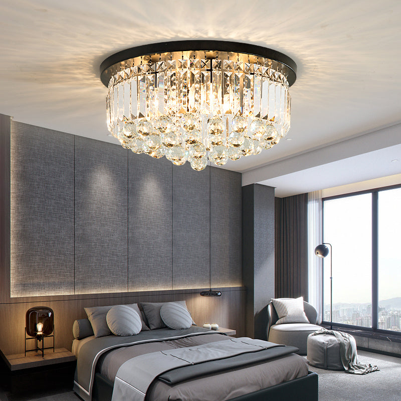 Black Cylinder Flush Mount Minimalist 4 Lights Crystal Ball Ceiling Mounted Fixture Clearhalo 'Ceiling Lights' 'Close To Ceiling Lights' 'Close to ceiling' 'Flush mount' Lighting' 272280
