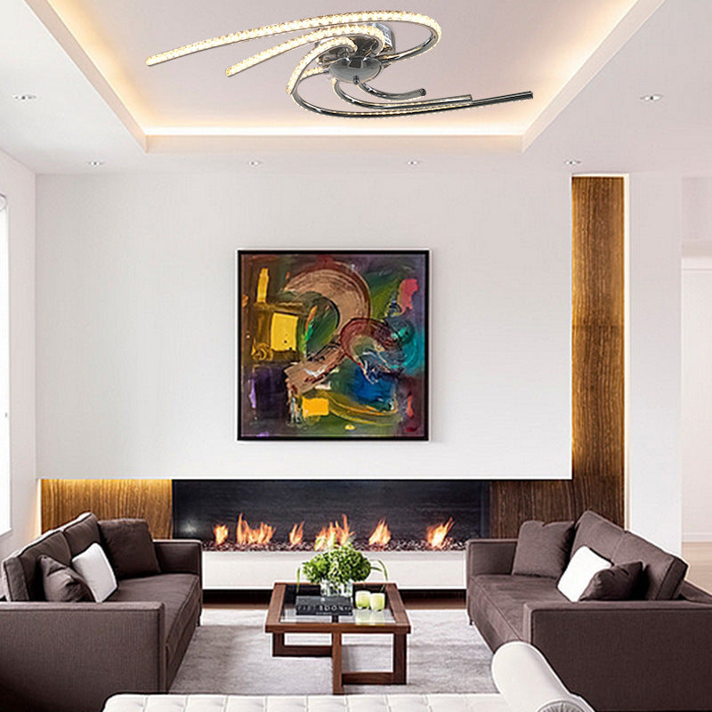 Crystal Twist Flush Light Minimalist 6 Lights Flush Mount Lighting in Chrome, Warm/White Light Clearhalo 'Ceiling Lights' 'Close To Ceiling Lights' 'Close to ceiling' 'Flush mount' Lighting' 272550