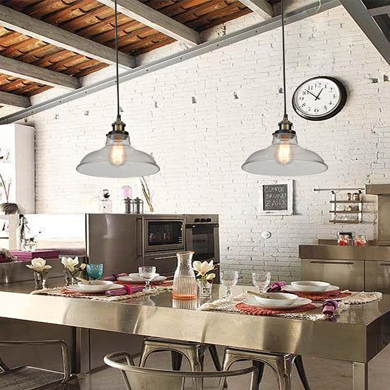 1 Bulb Dining Room Pendant Lighting Vintage Style Clear Ceiling Fixture with Barn Glass Shade Clearhalo 'Art Deco Pendants' 'Cast Iron' 'Ceiling Lights' 'Ceramic' 'Crystal' 'Industrial Pendants' 'Industrial' 'Metal' 'Middle Century Pendants' 'Pendant Lights' 'Pendants' 'Tiffany' Lighting' 272946