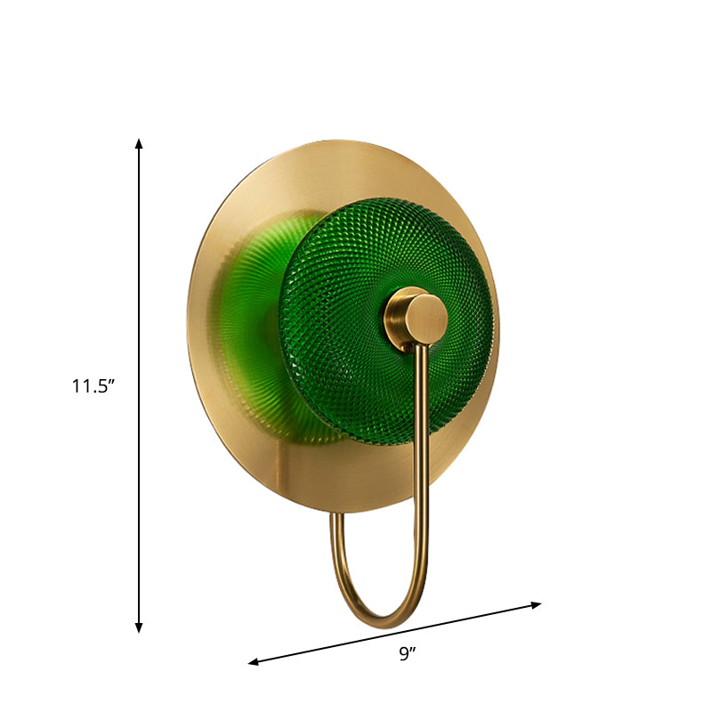 Bell Shape Wall Light Sconce Post Modern Green/Clear Prismatic Glass 1-Light Brass Wall Lamp Clearhalo 'Cast Iron' 'Glass' 'Industrial' 'Modern wall lights' 'Modern' 'Tiffany' 'Traditional wall lights' 'Wall Lamps & Sconces' 'Wall Lights' Lighting' 272968