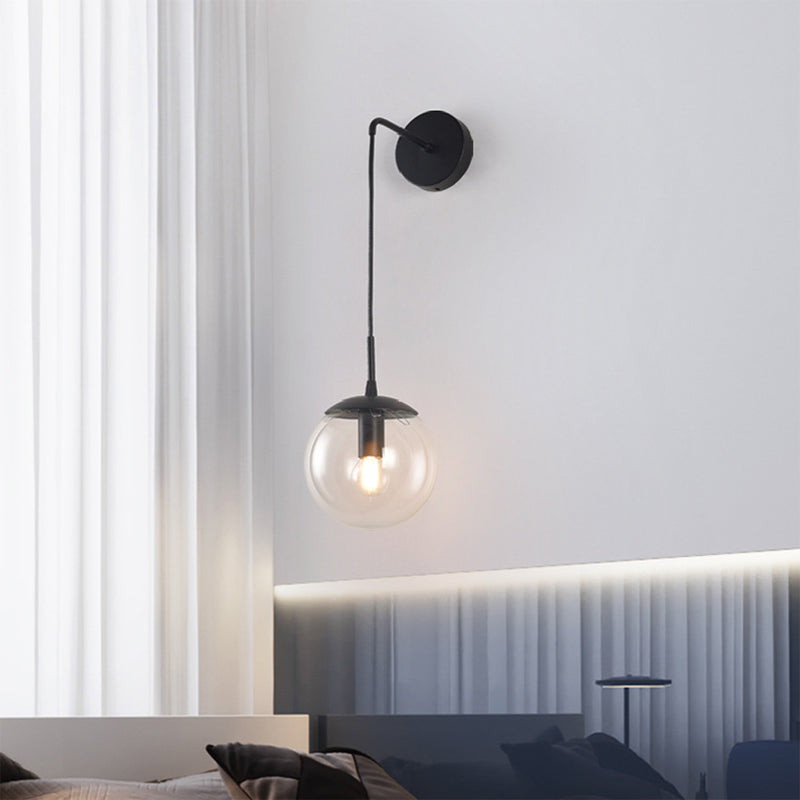 Clear/Smoke Grey Glass Sphere Wall Sconce Retro 1 Light Wall Mount Lamp with Long Gold/Black Arm Clearhalo 'Cast Iron' 'Glass' 'Industrial' 'Modern wall lights' 'Modern' 'Tiffany' 'Traditional wall lights' 'Wall Lamps & Sconces' 'Wall Lights' Lighting' 273164