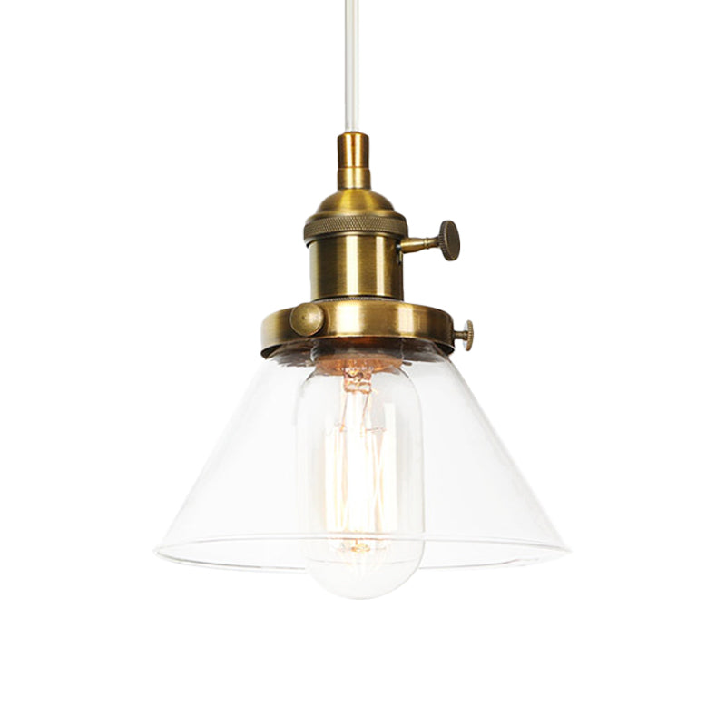 Conical Hanging Light Fixture Vintage Style Amber/Clear Glass and Metal 1 Head Kitchen Pendant Lamp in Black/Bronze/Brass Clearhalo 'Art Deco Pendants' 'Black' 'Cast Iron' 'Ceiling Lights' 'Ceramic' 'Crystal' 'Industrial Pendants' 'Industrial' 'Metal' 'Middle Century Pendants' 'Pendant Lights' 'Pendants' 'Rustic Pendants' 'Tiffany' Lighting' 273630