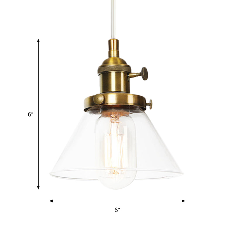 Conical Hanging Light Fixture Vintage Style Amber/Clear Glass and Metal 1 Head Kitchen Pendant Lamp in Black/Bronze/Brass Clearhalo 'Art Deco Pendants' 'Black' 'Cast Iron' 'Ceiling Lights' 'Ceramic' 'Crystal' 'Industrial Pendants' 'Industrial' 'Metal' 'Middle Century Pendants' 'Pendant Lights' 'Pendants' 'Rustic Pendants' 'Tiffany' Lighting' 273631