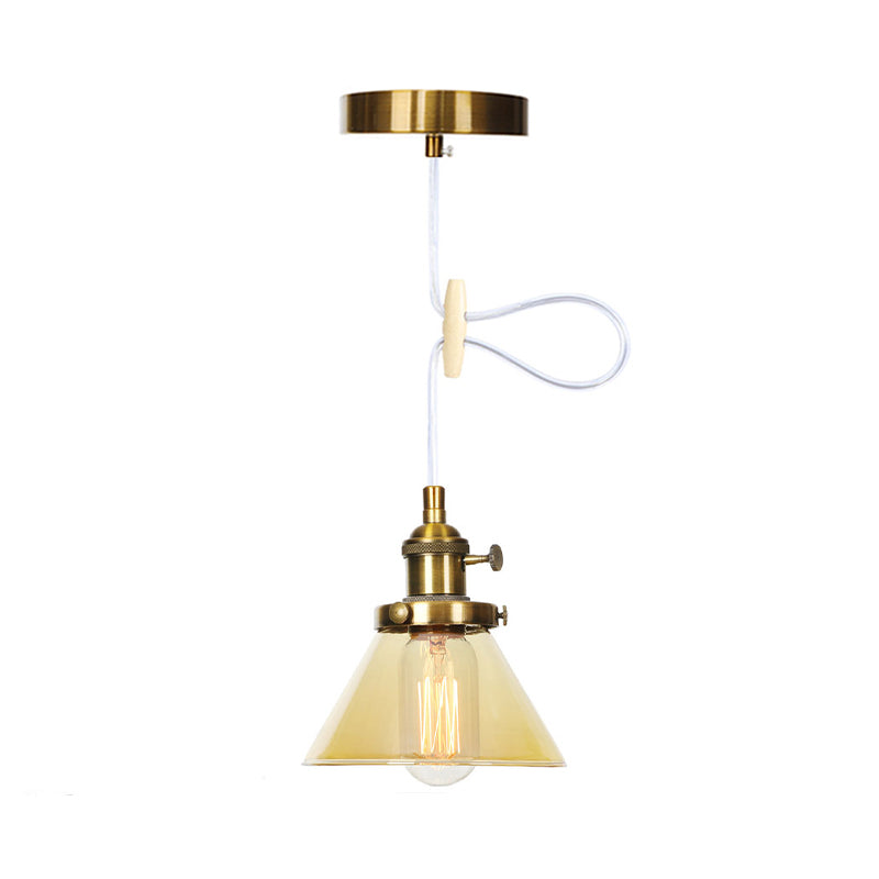 Conical Hanging Light Fixture Vintage Style Amber/Clear Glass and Metal 1 Head Kitchen Pendant Lamp in Black/Bronze/Brass Clearhalo 'Art Deco Pendants' 'Black' 'Cast Iron' 'Ceiling Lights' 'Ceramic' 'Crystal' 'Industrial Pendants' 'Industrial' 'Metal' 'Middle Century Pendants' 'Pendant Lights' 'Pendants' 'Rustic Pendants' 'Tiffany' Lighting' 273634