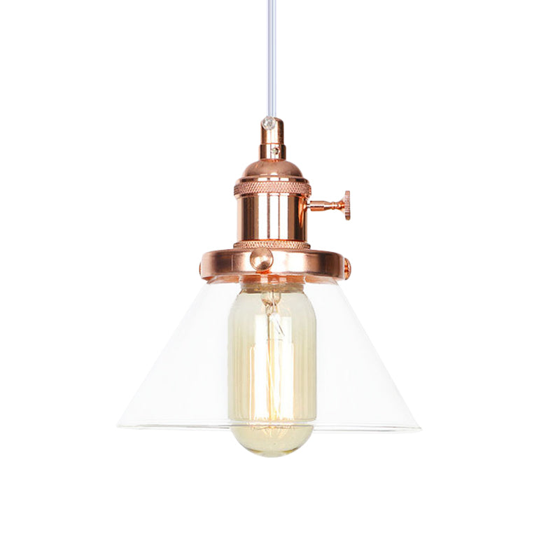 Conical Hanging Light Fixture Vintage Style Amber/Clear Glass and Metal 1 Head Kitchen Pendant Lamp in Black/Bronze/Brass Clearhalo 'Art Deco Pendants' 'Black' 'Cast Iron' 'Ceiling Lights' 'Ceramic' 'Crystal' 'Industrial Pendants' 'Industrial' 'Metal' 'Middle Century Pendants' 'Pendant Lights' 'Pendants' 'Rustic Pendants' 'Tiffany' Lighting' 273638
