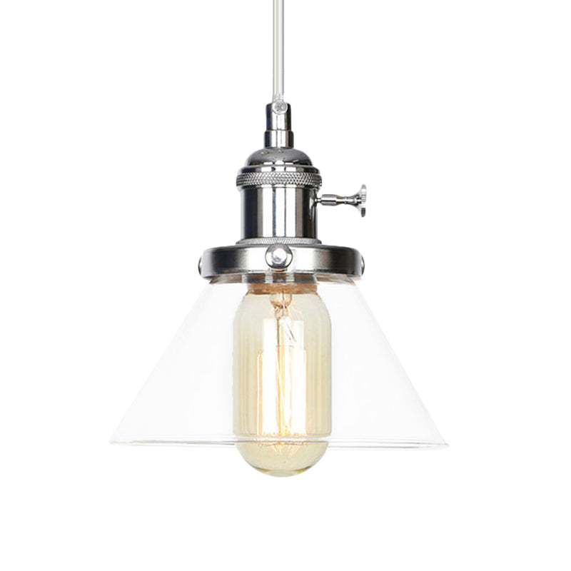 Conical Hanging Light Fixture Vintage Style Amber/Clear Glass and Metal 1 Head Kitchen Pendant Lamp in Black/Bronze/Brass Clearhalo 'Art Deco Pendants' 'Black' 'Cast Iron' 'Ceiling Lights' 'Ceramic' 'Crystal' 'Industrial Pendants' 'Industrial' 'Metal' 'Middle Century Pendants' 'Pendant Lights' 'Pendants' 'Rustic Pendants' 'Tiffany' Lighting' 273646
