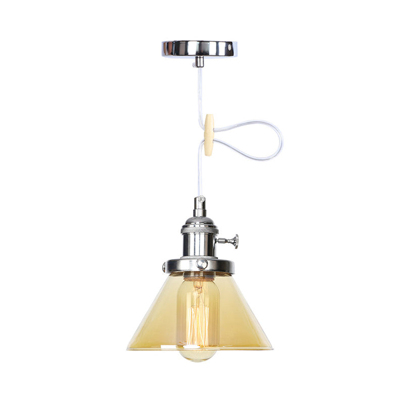 Conical Hanging Light Fixture Vintage Style Amber/Clear Glass and Metal 1 Head Kitchen Pendant Lamp in Black/Bronze/Brass Clearhalo 'Art Deco Pendants' 'Black' 'Cast Iron' 'Ceiling Lights' 'Ceramic' 'Crystal' 'Industrial Pendants' 'Industrial' 'Metal' 'Middle Century Pendants' 'Pendant Lights' 'Pendants' 'Rustic Pendants' 'Tiffany' Lighting' 273650