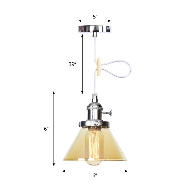 Conical Hanging Light Fixture Vintage Style Amber/Clear Glass and Metal 1 Head Kitchen Pendant Lamp in Black/Bronze/Brass Clearhalo 'Art Deco Pendants' 'Black' 'Cast Iron' 'Ceiling Lights' 'Ceramic' 'Crystal' 'Industrial Pendants' 'Industrial' 'Metal' 'Middle Century Pendants' 'Pendant Lights' 'Pendants' 'Rustic Pendants' 'Tiffany' Lighting' 273651