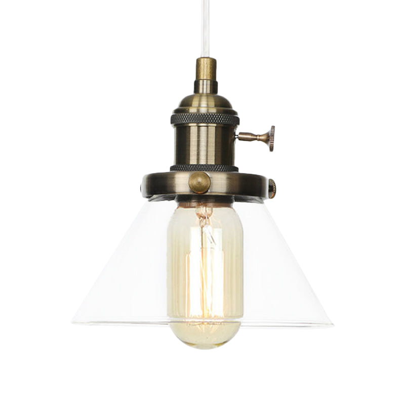 Conical Hanging Light Fixture Vintage Style Amber/Clear Glass and Metal 1 Head Kitchen Pendant Lamp in Black/Bronze/Brass Clearhalo 'Art Deco Pendants' 'Black' 'Cast Iron' 'Ceiling Lights' 'Ceramic' 'Crystal' 'Industrial Pendants' 'Industrial' 'Metal' 'Middle Century Pendants' 'Pendant Lights' 'Pendants' 'Rustic Pendants' 'Tiffany' Lighting' 273654