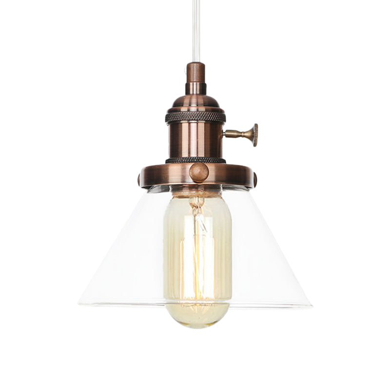 Conical Hanging Light Fixture Vintage Style Amber/Clear Glass and Metal 1 Head Kitchen Pendant Lamp in Black/Bronze/Brass Clearhalo 'Art Deco Pendants' 'Black' 'Cast Iron' 'Ceiling Lights' 'Ceramic' 'Crystal' 'Industrial Pendants' 'Industrial' 'Metal' 'Middle Century Pendants' 'Pendant Lights' 'Pendants' 'Rustic Pendants' 'Tiffany' Lighting' 273662