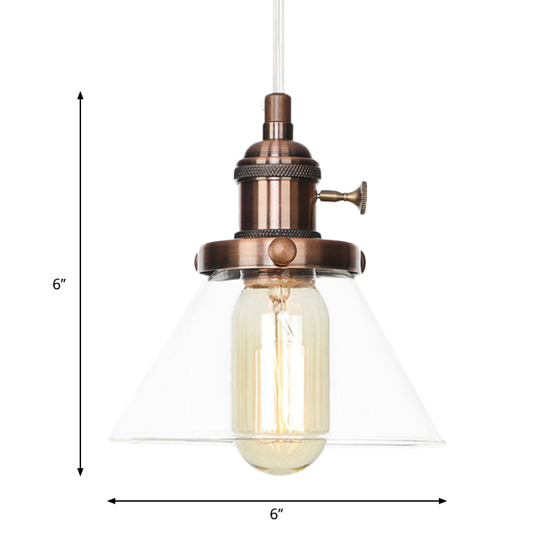 Conical Hanging Light Fixture Vintage Style Amber/Clear Glass and Metal 1 Head Kitchen Pendant Lamp in Black/Bronze/Brass Clearhalo 'Art Deco Pendants' 'Black' 'Cast Iron' 'Ceiling Lights' 'Ceramic' 'Crystal' 'Industrial Pendants' 'Industrial' 'Metal' 'Middle Century Pendants' 'Pendant Lights' 'Pendants' 'Rustic Pendants' 'Tiffany' Lighting' 273663