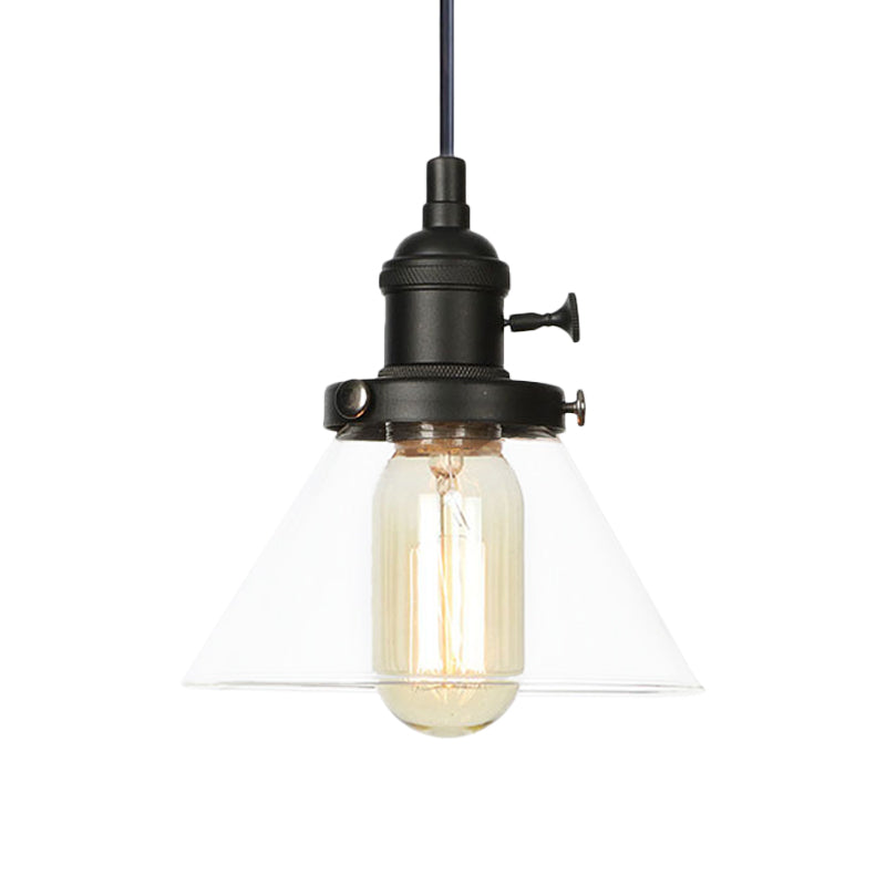 Conical Hanging Light Fixture Vintage Style Amber/Clear Glass and Metal 1 Head Kitchen Pendant Lamp in Black/Bronze/Brass Clearhalo 'Art Deco Pendants' 'Black' 'Cast Iron' 'Ceiling Lights' 'Ceramic' 'Crystal' 'Industrial Pendants' 'Industrial' 'Metal' 'Middle Century Pendants' 'Pendant Lights' 'Pendants' 'Rustic Pendants' 'Tiffany' Lighting' 273670