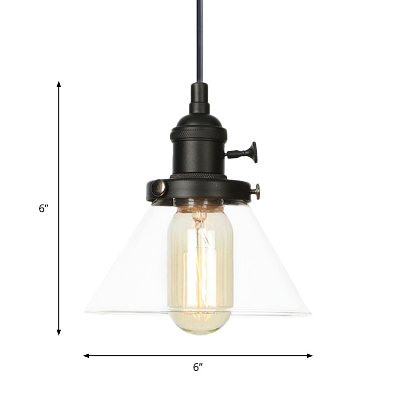 Conical Hanging Light Fixture Vintage Style Amber/Clear Glass and Metal 1 Head Kitchen Pendant Lamp in Black/Bronze/Brass Clearhalo 'Art Deco Pendants' 'Black' 'Cast Iron' 'Ceiling Lights' 'Ceramic' 'Crystal' 'Industrial Pendants' 'Industrial' 'Metal' 'Middle Century Pendants' 'Pendant Lights' 'Pendants' 'Rustic Pendants' 'Tiffany' Lighting' 273671