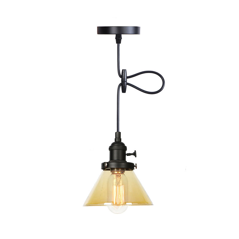Conical Hanging Light Fixture Vintage Style Amber/Clear Glass and Metal 1 Head Kitchen Pendant Lamp in Black/Bronze/Brass Clearhalo 'Art Deco Pendants' 'Black' 'Cast Iron' 'Ceiling Lights' 'Ceramic' 'Crystal' 'Industrial Pendants' 'Industrial' 'Metal' 'Middle Century Pendants' 'Pendant Lights' 'Pendants' 'Rustic Pendants' 'Tiffany' Lighting' 273674