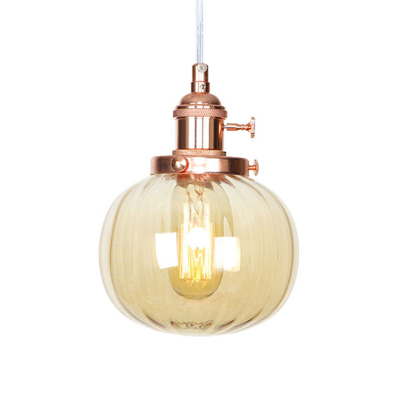 Global Pendant Light Fixture Vintage Style Amber/Clear Ridged Glass 1 Light Living Room Adjustable Ceiling Light in Black/Bronze/Brass Clearhalo 'Art Deco Pendants' 'Black' 'Cast Iron' 'Ceiling Lights' 'Ceramic' 'Crystal' 'Industrial Pendants' 'Industrial' 'Metal' 'Middle Century Pendants' 'Pendant Lights' 'Pendants' 'Rustic Pendants' 'Tiffany' Lighting' 274009