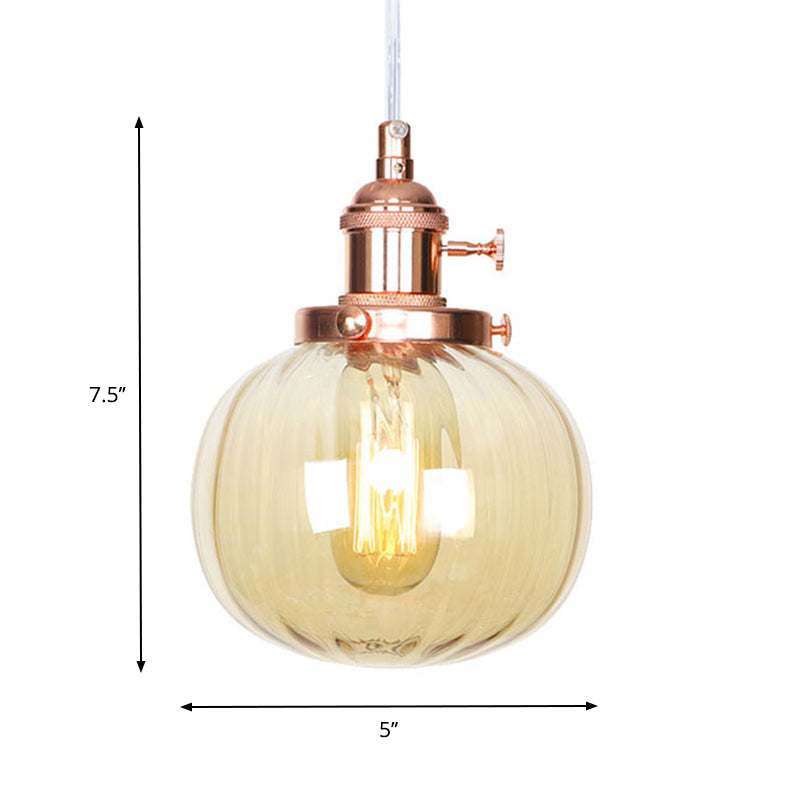 Global Pendant Light Fixture Vintage Style Amber/Clear Ridged Glass 1 Light Living Room Adjustable Ceiling Light in Black/Bronze/Brass Clearhalo 'Art Deco Pendants' 'Black' 'Cast Iron' 'Ceiling Lights' 'Ceramic' 'Crystal' 'Industrial Pendants' 'Industrial' 'Metal' 'Middle Century Pendants' 'Pendant Lights' 'Pendants' 'Rustic Pendants' 'Tiffany' Lighting' 274010