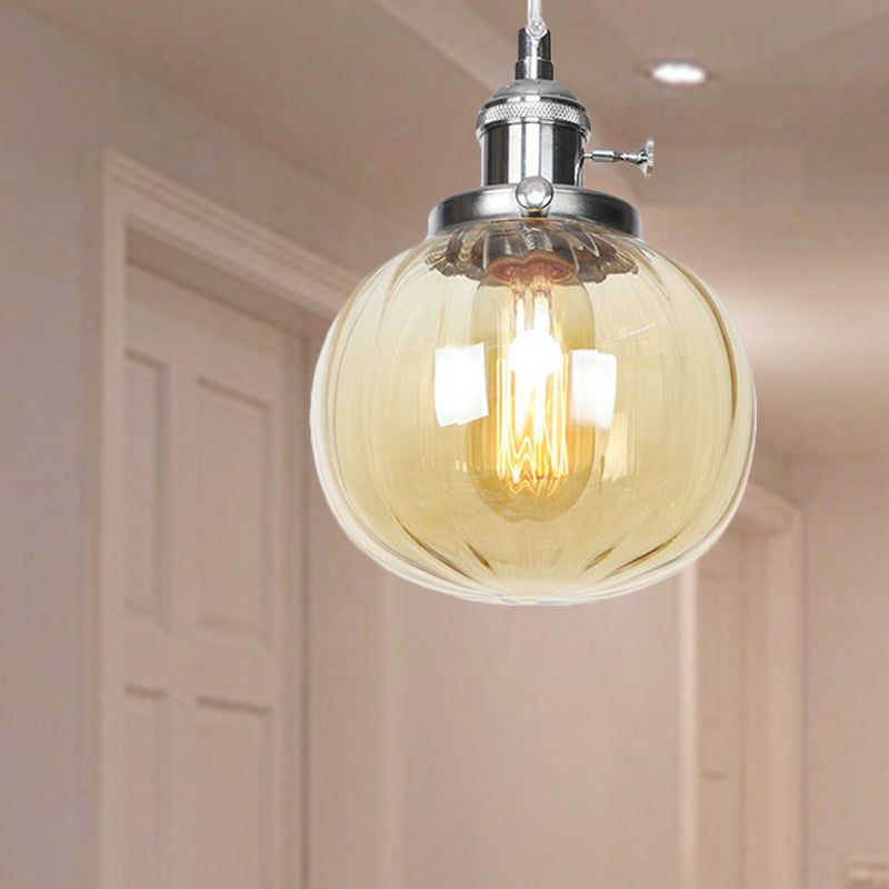 Global Pendant Light Fixture Vintage Style Amber/Clear Ridged Glass 1 Light Living Room Adjustable Ceiling Light in Black/Bronze/Brass Chrome Amber Clearhalo 'Art Deco Pendants' 'Black' 'Cast Iron' 'Ceiling Lights' 'Ceramic' 'Crystal' 'Industrial Pendants' 'Industrial' 'Metal' 'Middle Century Pendants' 'Pendant Lights' 'Pendants' 'Rustic Pendants' 'Tiffany' Lighting' 274015