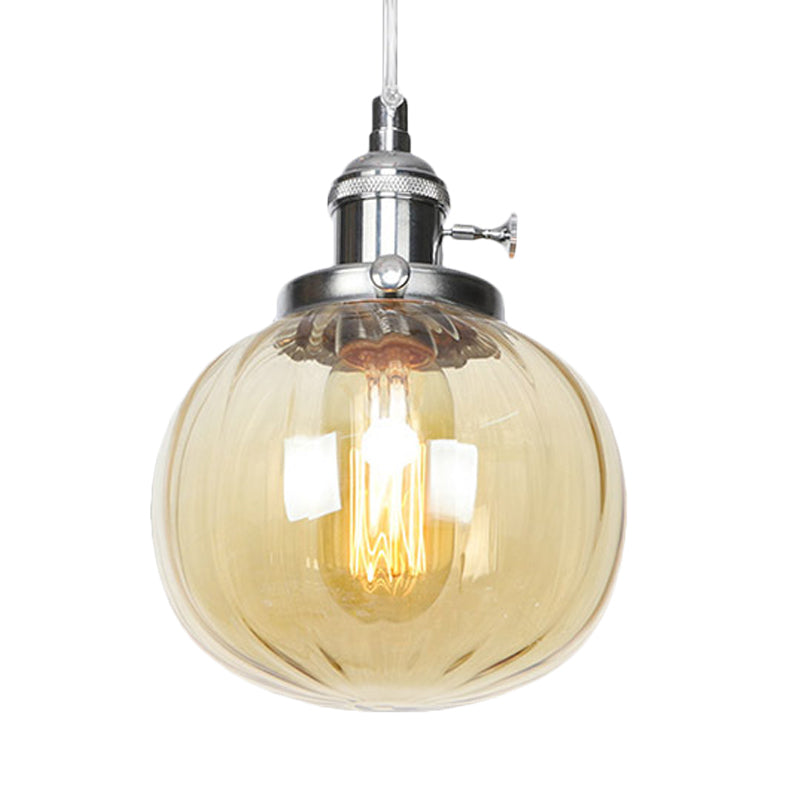 Global Pendant Light Fixture Vintage Style Amber/Clear Ridged Glass 1 Light Living Room Adjustable Ceiling Light in Black/Bronze/Brass Clearhalo 'Art Deco Pendants' 'Black' 'Cast Iron' 'Ceiling Lights' 'Ceramic' 'Crystal' 'Industrial Pendants' 'Industrial' 'Metal' 'Middle Century Pendants' 'Pendant Lights' 'Pendants' 'Rustic Pendants' 'Tiffany' Lighting' 274017