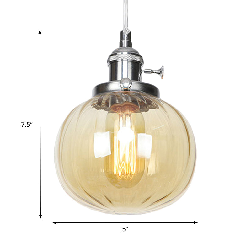 Global Pendant Light Fixture Vintage Style Amber/Clear Ridged Glass 1 Light Living Room Adjustable Ceiling Light in Black/Bronze/Brass Clearhalo 'Art Deco Pendants' 'Black' 'Cast Iron' 'Ceiling Lights' 'Ceramic' 'Crystal' 'Industrial Pendants' 'Industrial' 'Metal' 'Middle Century Pendants' 'Pendant Lights' 'Pendants' 'Rustic Pendants' 'Tiffany' Lighting' 274018