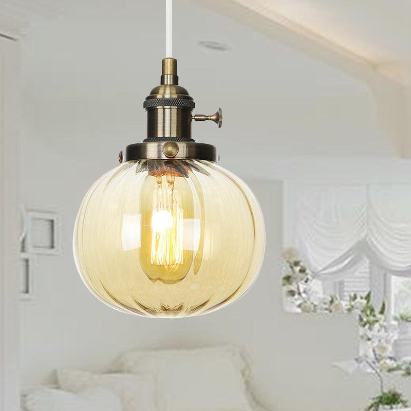 Global Pendant Light Fixture Vintage Style Amber/Clear Ridged Glass 1 Light Living Room Adjustable Ceiling Light in Black/Bronze/Brass Bronze Amber Clearhalo 'Art Deco Pendants' 'Black' 'Cast Iron' 'Ceiling Lights' 'Ceramic' 'Crystal' 'Industrial Pendants' 'Industrial' 'Metal' 'Middle Century Pendants' 'Pendant Lights' 'Pendants' 'Rustic Pendants' 'Tiffany' Lighting' 274024