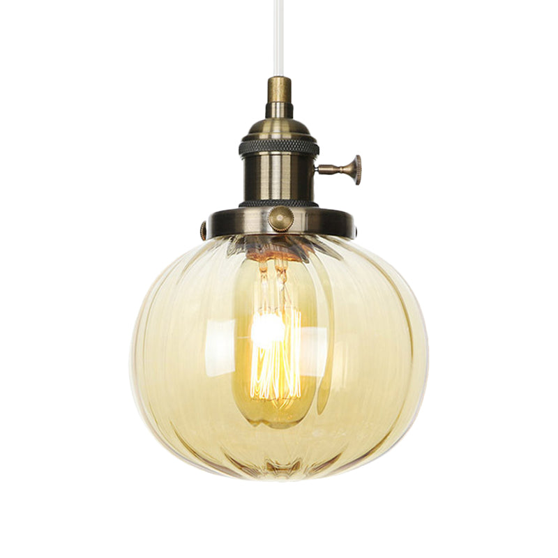 Global Pendant Light Fixture Vintage Style Amber/Clear Ridged Glass 1 Light Living Room Adjustable Ceiling Light in Black/Bronze/Brass Clearhalo 'Art Deco Pendants' 'Black' 'Cast Iron' 'Ceiling Lights' 'Ceramic' 'Crystal' 'Industrial Pendants' 'Industrial' 'Metal' 'Middle Century Pendants' 'Pendant Lights' 'Pendants' 'Rustic Pendants' 'Tiffany' Lighting' 274026