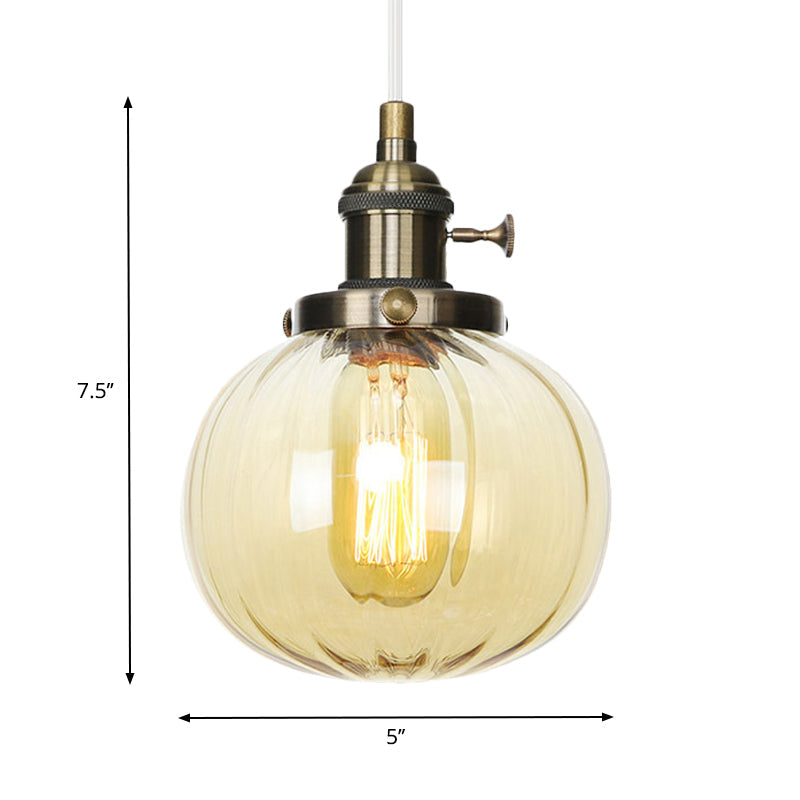 Global Pendant Light Fixture Vintage Style Amber/Clear Ridged Glass 1 Light Living Room Adjustable Ceiling Light in Black/Bronze/Brass Clearhalo 'Art Deco Pendants' 'Black' 'Cast Iron' 'Ceiling Lights' 'Ceramic' 'Crystal' 'Industrial Pendants' 'Industrial' 'Metal' 'Middle Century Pendants' 'Pendant Lights' 'Pendants' 'Rustic Pendants' 'Tiffany' Lighting' 274027