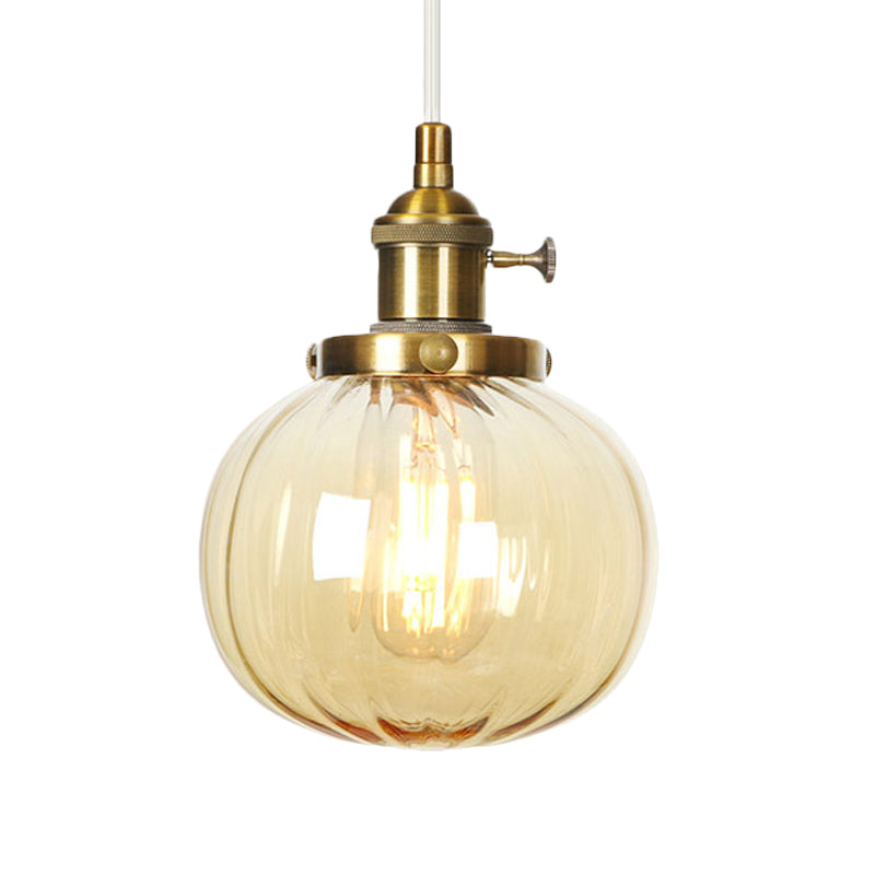 Global Pendant Light Fixture Vintage Style Amber/Clear Ridged Glass 1 Light Living Room Adjustable Ceiling Light in Black/Bronze/Brass Clearhalo 'Art Deco Pendants' 'Black' 'Cast Iron' 'Ceiling Lights' 'Ceramic' 'Crystal' 'Industrial Pendants' 'Industrial' 'Metal' 'Middle Century Pendants' 'Pendant Lights' 'Pendants' 'Rustic Pendants' 'Tiffany' Lighting' 274035
