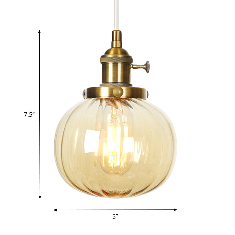 Global Pendant Light Fixture Vintage Style Amber/Clear Ridged Glass 1 Light Living Room Adjustable Ceiling Light in Black/Bronze/Brass Clearhalo 'Art Deco Pendants' 'Black' 'Cast Iron' 'Ceiling Lights' 'Ceramic' 'Crystal' 'Industrial Pendants' 'Industrial' 'Metal' 'Middle Century Pendants' 'Pendant Lights' 'Pendants' 'Rustic Pendants' 'Tiffany' Lighting' 274036