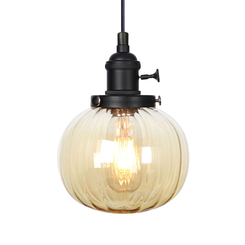 Global Pendant Light Fixture Vintage Style Amber/Clear Ridged Glass 1 Light Living Room Adjustable Ceiling Light in Black/Bronze/Brass Clearhalo 'Art Deco Pendants' 'Black' 'Cast Iron' 'Ceiling Lights' 'Ceramic' 'Crystal' 'Industrial Pendants' 'Industrial' 'Metal' 'Middle Century Pendants' 'Pendant Lights' 'Pendants' 'Rustic Pendants' 'Tiffany' Lighting' 274044