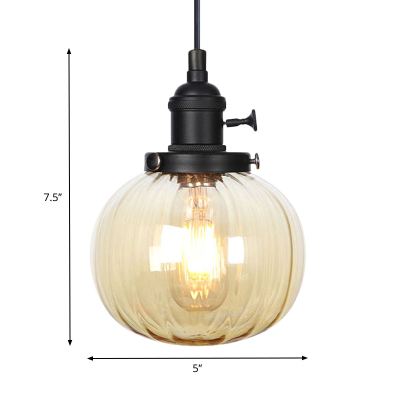 Global Pendant Light Fixture Vintage Style Amber/Clear Ridged Glass 1 Light Living Room Adjustable Ceiling Light in Black/Bronze/Brass Clearhalo 'Art Deco Pendants' 'Black' 'Cast Iron' 'Ceiling Lights' 'Ceramic' 'Crystal' 'Industrial Pendants' 'Industrial' 'Metal' 'Middle Century Pendants' 'Pendant Lights' 'Pendants' 'Rustic Pendants' 'Tiffany' Lighting' 274045