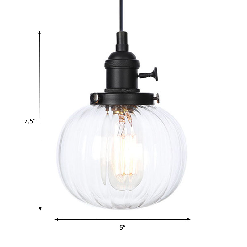 Global Pendant Light Fixture Vintage Style Amber/Clear Ridged Glass 1 Light Living Room Adjustable Ceiling Light in Black/Bronze/Brass Clearhalo 'Art Deco Pendants' 'Black' 'Cast Iron' 'Ceiling Lights' 'Ceramic' 'Crystal' 'Industrial Pendants' 'Industrial' 'Metal' 'Middle Century Pendants' 'Pendant Lights' 'Pendants' 'Rustic Pendants' 'Tiffany' Lighting' 274049
