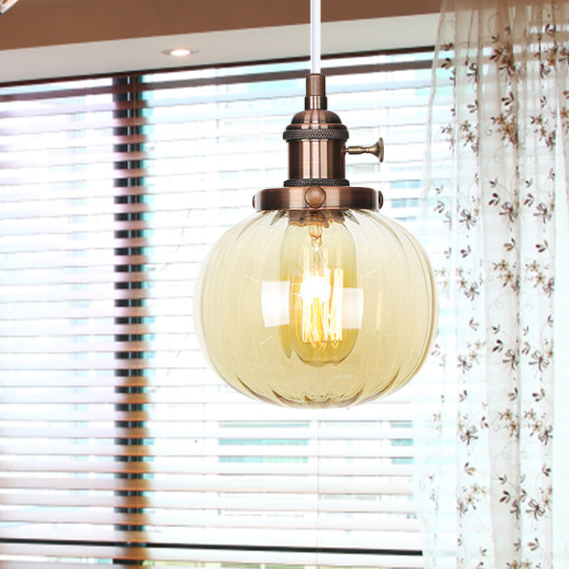 Global Pendant Light Fixture Vintage Style Amber/Clear Ridged Glass 1 Light Living Room Adjustable Ceiling Light in Black/Bronze/Brass Copper Amber Clearhalo 'Art Deco Pendants' 'Black' 'Cast Iron' 'Ceiling Lights' 'Ceramic' 'Crystal' 'Industrial Pendants' 'Industrial' 'Metal' 'Middle Century Pendants' 'Pendant Lights' 'Pendants' 'Rustic Pendants' 'Tiffany' Lighting' 274050