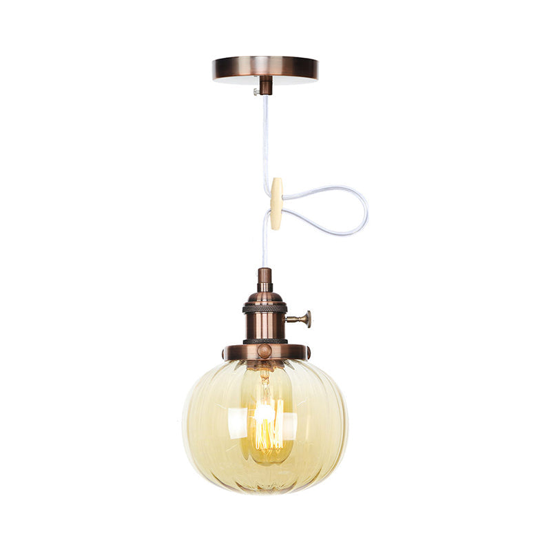 Global Pendant Light Fixture Vintage Style Amber/Clear Ridged Glass 1 Light Living Room Adjustable Ceiling Light in Black/Bronze/Brass Clearhalo 'Art Deco Pendants' 'Black' 'Cast Iron' 'Ceiling Lights' 'Ceramic' 'Crystal' 'Industrial Pendants' 'Industrial' 'Metal' 'Middle Century Pendants' 'Pendant Lights' 'Pendants' 'Rustic Pendants' 'Tiffany' Lighting' 274052