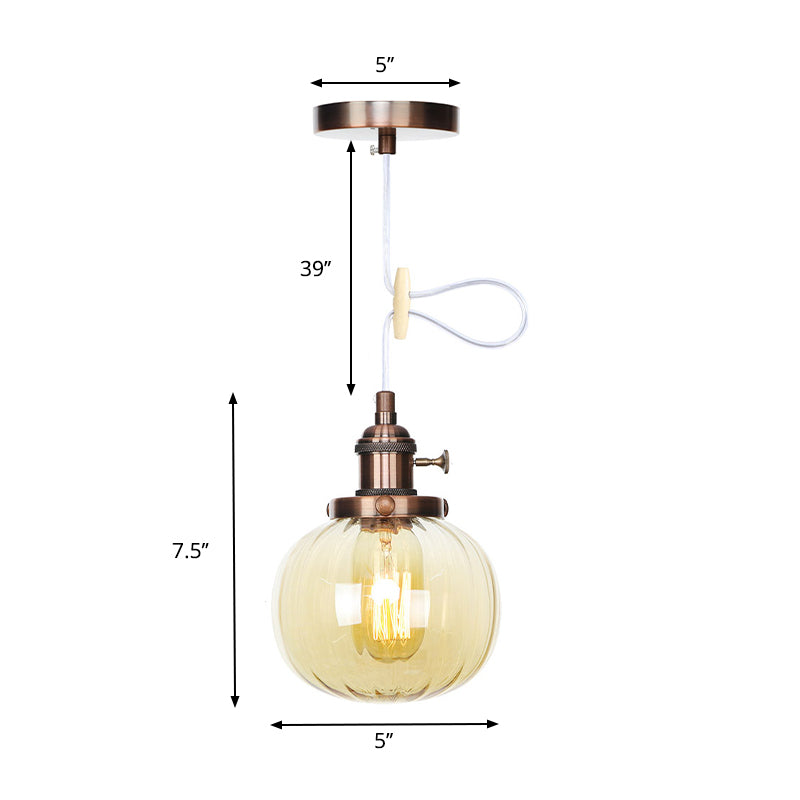 Global Pendant Light Fixture Vintage Style Amber/Clear Ridged Glass 1 Light Living Room Adjustable Ceiling Light in Black/Bronze/Brass Clearhalo 'Art Deco Pendants' 'Black' 'Cast Iron' 'Ceiling Lights' 'Ceramic' 'Crystal' 'Industrial Pendants' 'Industrial' 'Metal' 'Middle Century Pendants' 'Pendant Lights' 'Pendants' 'Rustic Pendants' 'Tiffany' Lighting' 274053