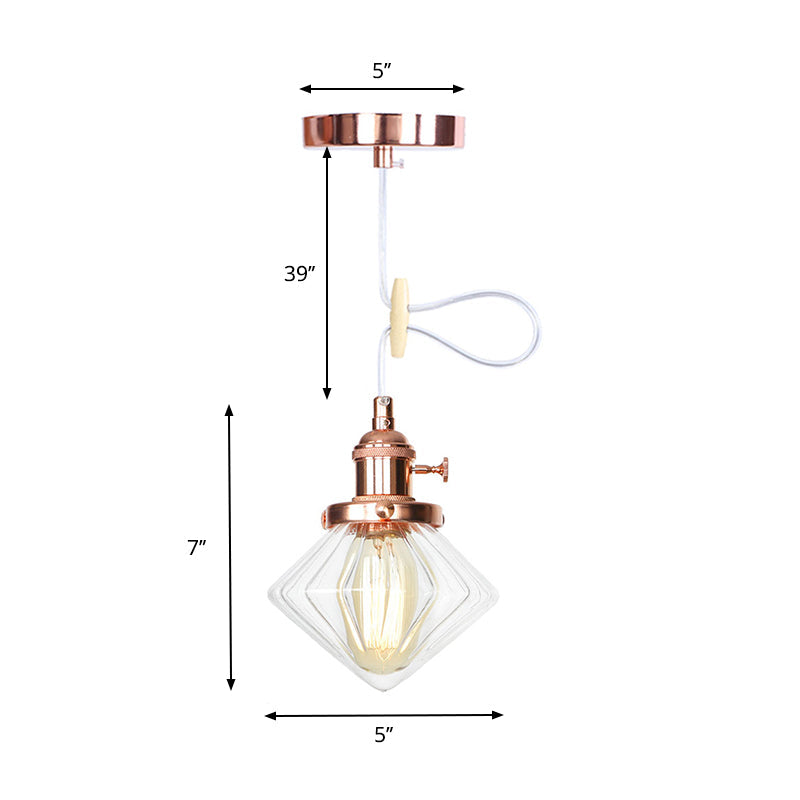 1 Light Indoor Hanging Light Industrial Height Adjustable Black/Bronze/Brass Pendant Lighting with Diamond Amber/Clear Glass Shade Clearhalo 'Art Deco Pendants' 'Black' 'Cast Iron' 'Ceiling Lights' 'Ceramic' 'Crystal' 'Industrial Pendants' 'Industrial' 'Metal' 'Middle Century Pendants' 'Pendant Lights' 'Pendants' 'Rustic Pendants' 'Tiffany' Lighting' 274138