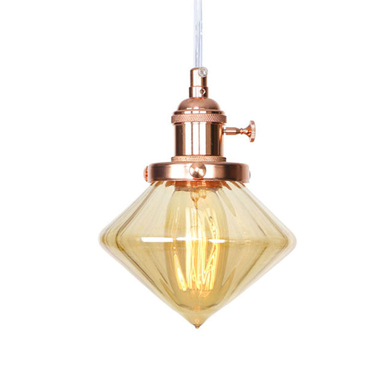 1 Light Indoor Hanging Light Industrial Height Adjustable Black/Bronze/Brass Pendant Lighting with Diamond Amber/Clear Glass Shade Clearhalo 'Art Deco Pendants' 'Black' 'Cast Iron' 'Ceiling Lights' 'Ceramic' 'Crystal' 'Industrial Pendants' 'Industrial' 'Metal' 'Middle Century Pendants' 'Pendant Lights' 'Pendants' 'Rustic Pendants' 'Tiffany' Lighting' 274141