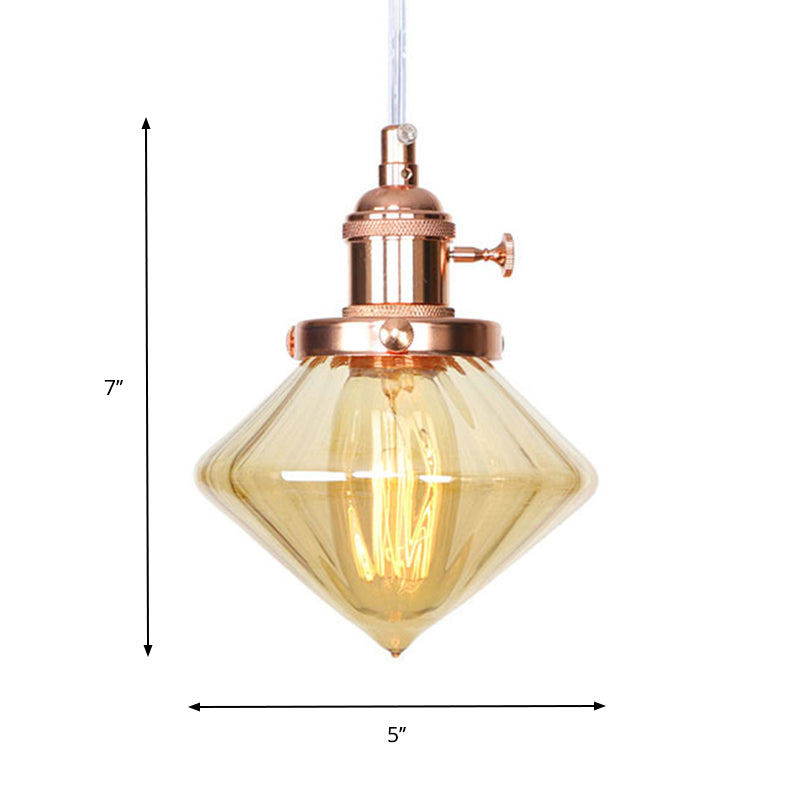 1 Light Indoor Hanging Light Industrial Height Adjustable Black/Bronze/Brass Pendant Lighting with Diamond Amber/Clear Glass Shade Clearhalo 'Art Deco Pendants' 'Black' 'Cast Iron' 'Ceiling Lights' 'Ceramic' 'Crystal' 'Industrial Pendants' 'Industrial' 'Metal' 'Middle Century Pendants' 'Pendant Lights' 'Pendants' 'Rustic Pendants' 'Tiffany' Lighting' 274142